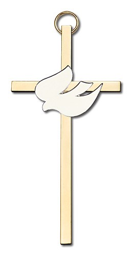 Holy Spirit Wall Cross with White Dove 4&quot; - Two-Tone Gold