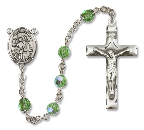 St. Vitus Sterling Silver Heirloom Rosary Squared Crucifix - Peridot