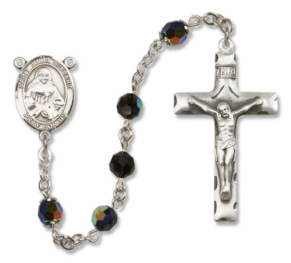 St. Julia Billiart Sterling Silver Heirloom Rosary Squared Crucifix - Black
