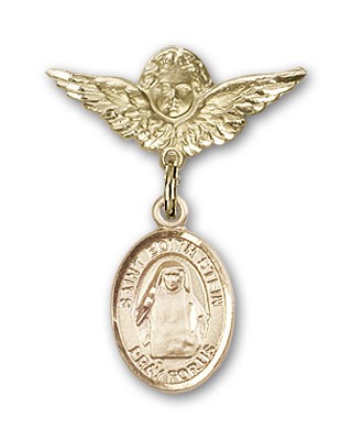 Pin Badge with St. Edith Stein Charm and Angel with Smaller Wings Badge Pin - Gold Tone