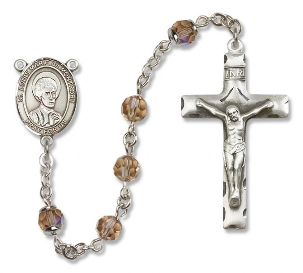 St. Louis Marie de Montfort Sterling Silver Heirloom Rosary Squared Crucifix - Topaz