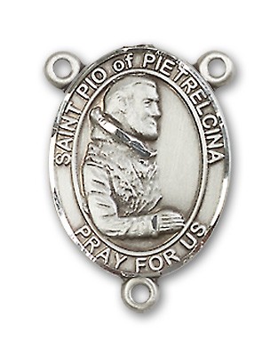 St. Pio of Pietrelcina Rosary Centerpiece Sterling Silver or Pewter - Sterling Silver