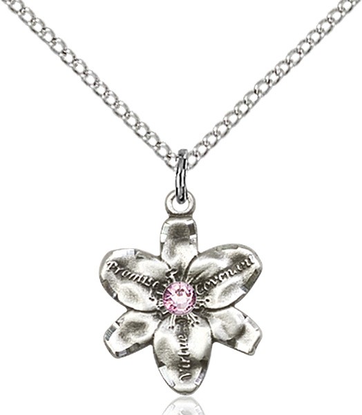 Small Five Petal Chastity Pendant with Birthstone Center - Light Amethyst
