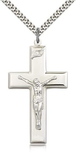 Men's Thick High Polish Crucifix Pendant - Sterling Silver