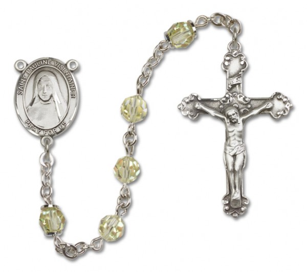 St. Pauline Visintainer Sterling Silver Heirloom Rosary Fancy Crucifix - Zircon
