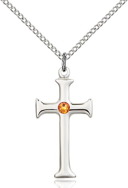 Women's Maltese Edge Cross Pendant with Birthstone Options - Topaz