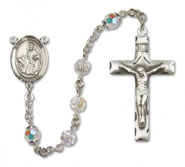 St. Dymphna Sterling Silver Heirloom Rosary Squared Crucifix - Crystal
