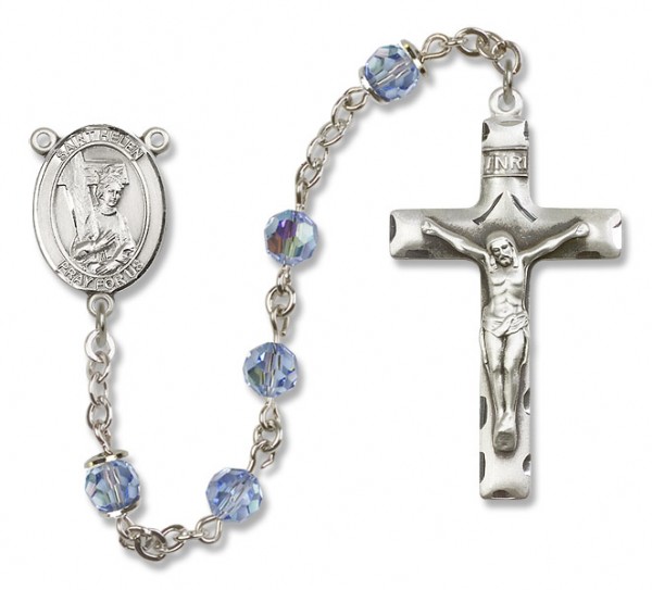 St. Helen Sterling Silver Heirloom Rosary Squared Crucifix - Light Sapphire