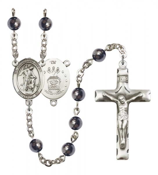 Men's Guardian Angel Air Force Silver Plated Rosary - Gray