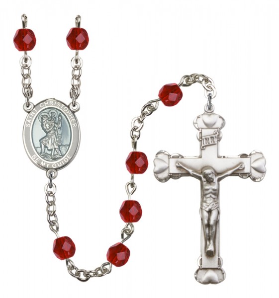 Women's St. Christopher Birthstone Rosary - Ruby Red