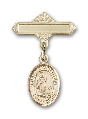 Pin Badge with St. Bonaventure Charm and Polished Engravable Badge Pin - Gold Tone