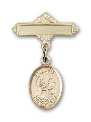 Pin Badge with St. Zita Charm and Polished Engravable Badge Pin - Gold Tone