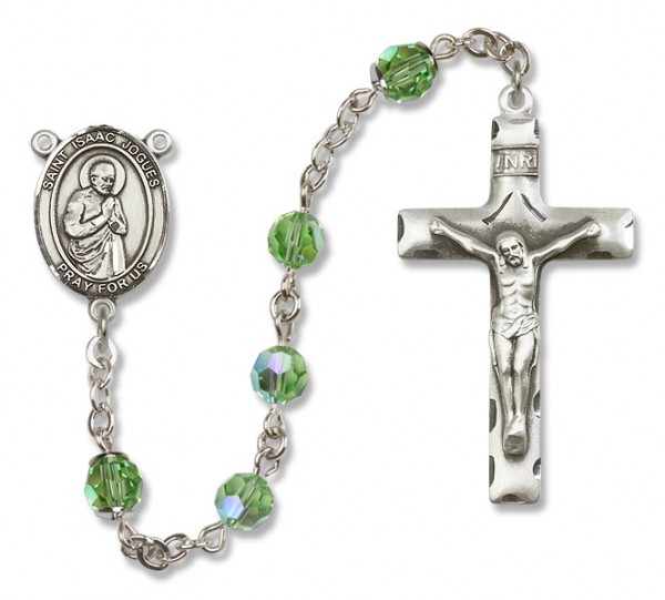 St. Isaac Jogues Sterling Silver Heirloom Rosary Squared Crucifix - Peridot
