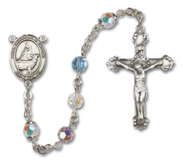 St. Catherine of Sweden Sterling Silver Heirloom Rosary Fancy Crucifix - Multi-Color