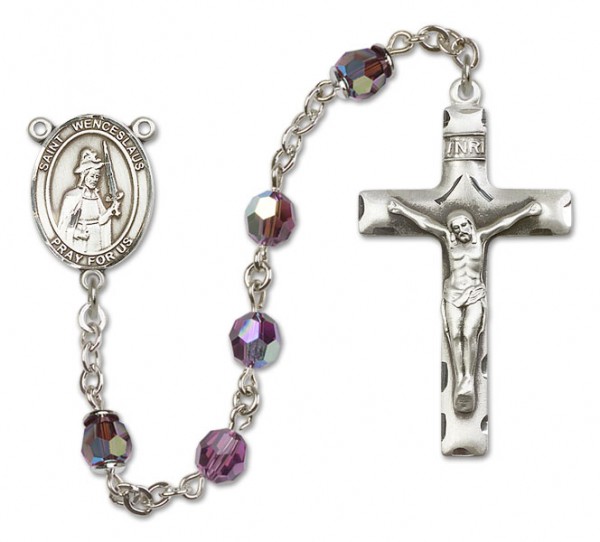 St. Wenceslaus Sterling Silver Heirloom Rosary Squared Crucifix - Amethyst