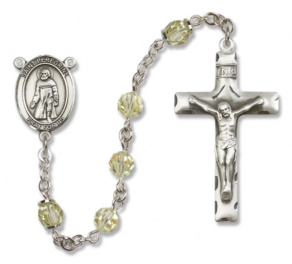 St. Peregrine Laziosi Sterling Silver Heirloom Rosary Squared Crucifix - Zircon