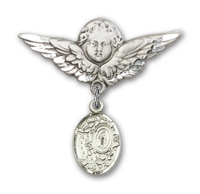 Pin Badge with Miraculous Charm and Angel with Larger Wings Badge Pin - Silver tone