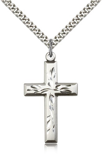 Hand Etched Cross Necklace - Sterling Silver