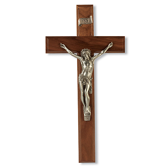 Curved Corpus Walnut Crucifix - 12 inch - Brown