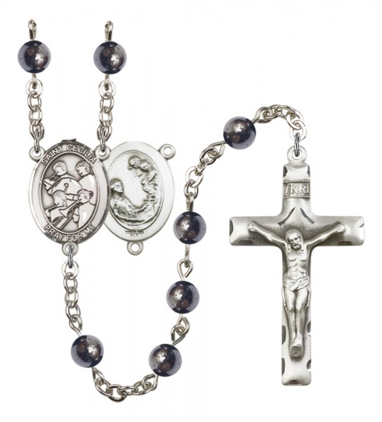 Men's St. Cecilia Marching Band Silver Plated Rosary - Gray