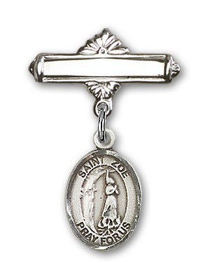 Pin Badge with St. Zoe of Rome Charm and Polished Engravable Badge Pin - Silver tone