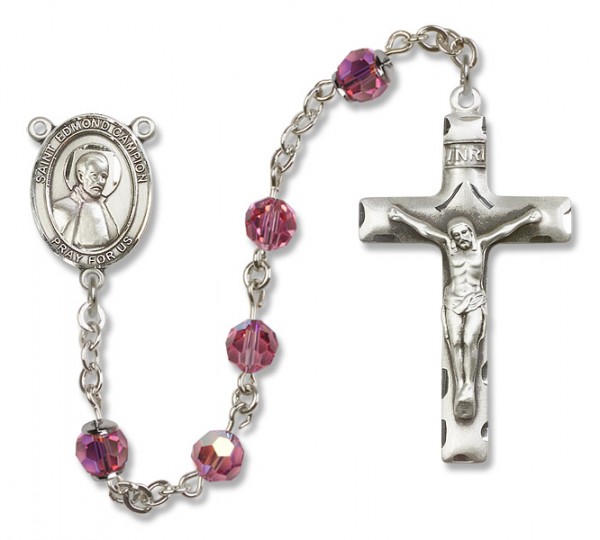 St. Edmond Campion Sterling Silver Heirloom Rosary Squared Crucifix - Rose