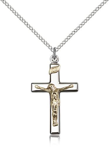 Women's Shiny Classic Crucifix Necklace Two-Tone - Two-Tone