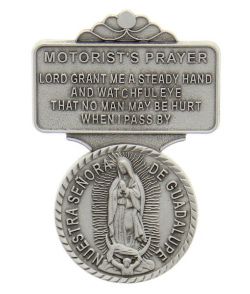 Our Lady of Guadalupe Visor Clip, Pewter - 2 1/4&quot;H - Silver