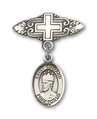 Pin Badge with St. Edward the Confessor Charm and Badge Pin with Cross - Silver tone