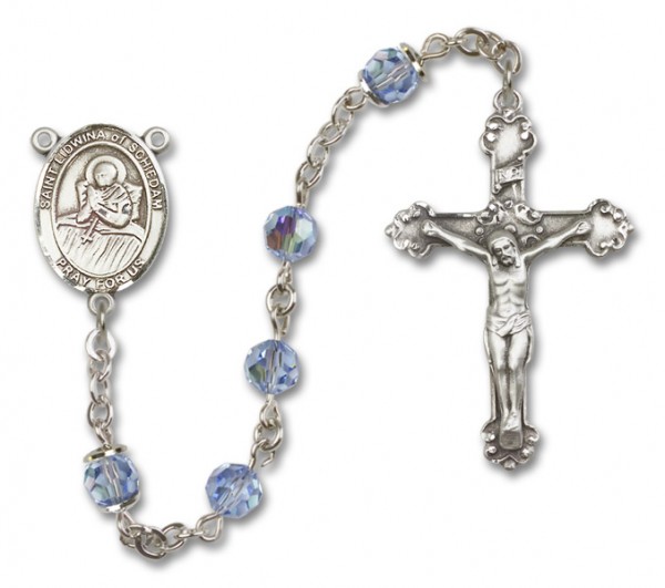 St. Lidwina of Schiedam Sterling Silver Heirloom Rosary Fancy Crucifix - Light Sapphire