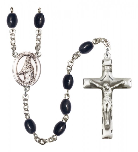 Men's St. Emma Uffing Silver Plated Rosary - Black Oval