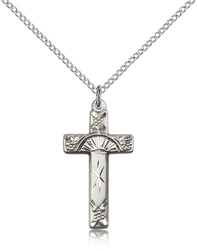 Grape and Floral Women's Cross Necklace - Sterling Silver