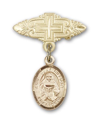 Pin Badge with St. Julia Billiart Charm and Badge Pin with Cross - 14K Solid Gold