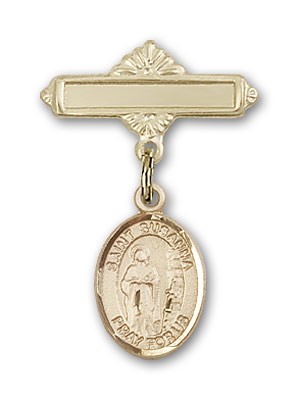 Pin Badge with St. Susanna Charm and Polished Engravable Badge Pin - Gold Tone