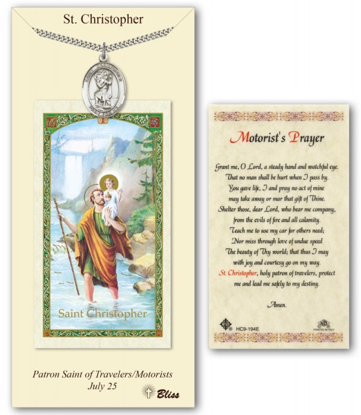St. Christopher Medal in Pewter with Prayer Card - Silver tone