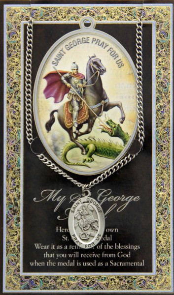 St. George Medal in Pewter with Bi-Fold Prayer Card - Silver tone