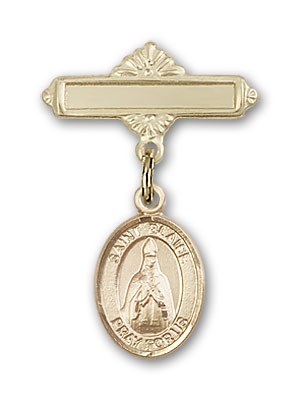 Pin Badge with St. Blaise Charm and Polished Engravable Badge Pin - 14K Solid Gold