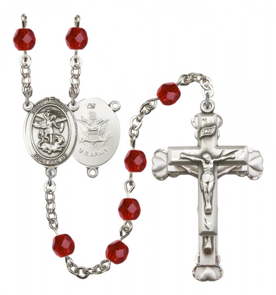 Women's St. Michael Army Birthstone Rosary - Ruby Red