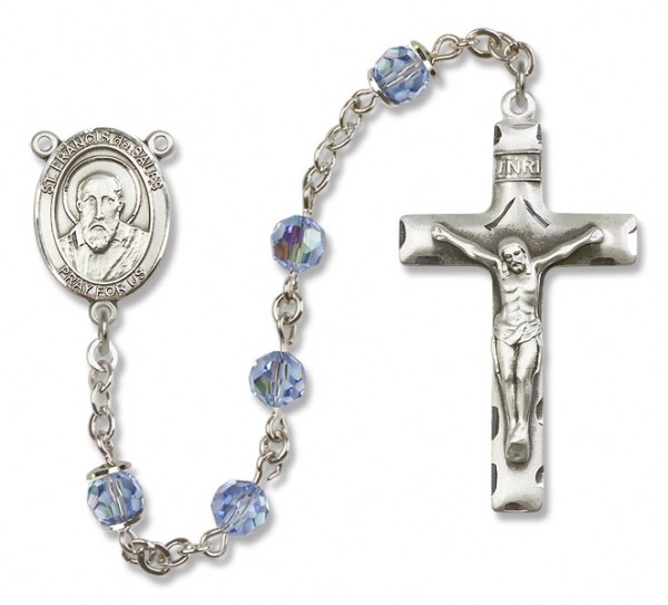 St. Francis de Sales Sterling Silver Heirloom Rosary Squared Crucifix - Light Sapphire