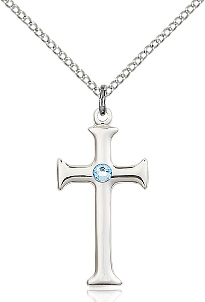 Women's Maltese Edge Cross Pendant with Birthstone Options - Aqua