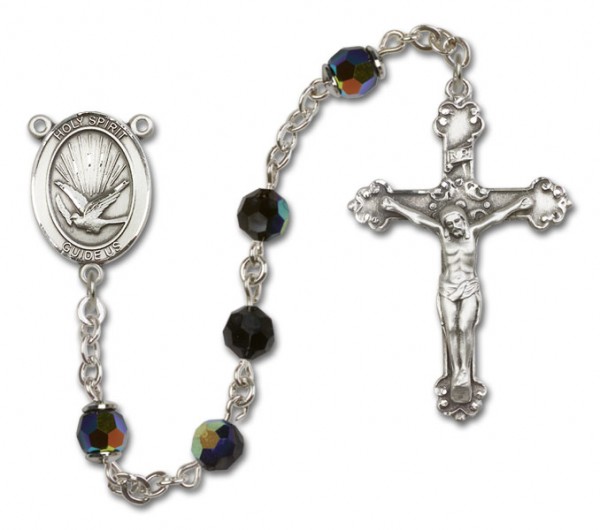 Holy Spirit Sterling Silver Heirloom Rosary Fancy Crucifix - Black
