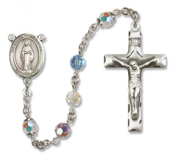 Virgin of the Globe Sterling Silver Heirloom Rosary Squared Crucifix - Multi-Color