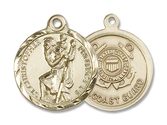 Coast Guard St. Christopher Medal - Nickel Size - 14K Solid Gold