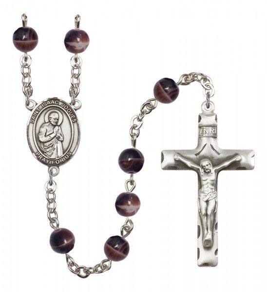 Men's St. Isaac Jogues Silver Plated Rosary - Brown