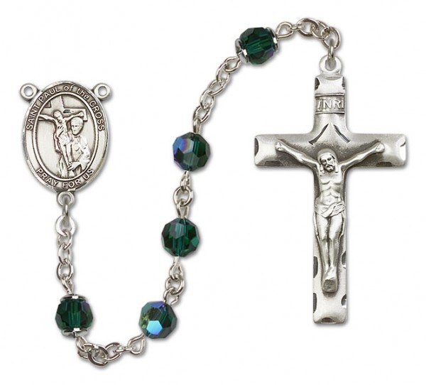 St. Paul Sterling Silver Heirloom Rosary Squared Crucifix - Emerald Green