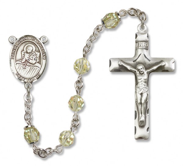 St. Lidwina of Schiedam Sterling Silver Heirloom Rosary Squared Crucifix - Zircon