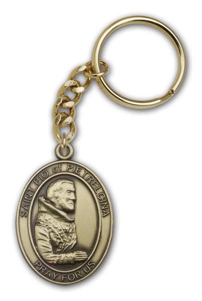 St. Pio of Pietrelcina Keychain - Antique Gold