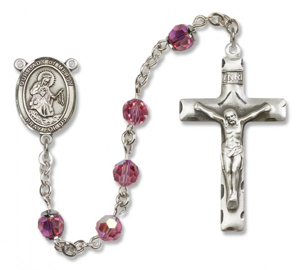 Our Lady of Mercy Sterling Silver Heirloom Rosary Squared Crucifix - Rose