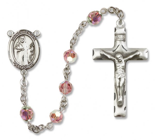 St. Brendan Sterling Silver Heirloom Rosary Squared Crucifix - Light Rose