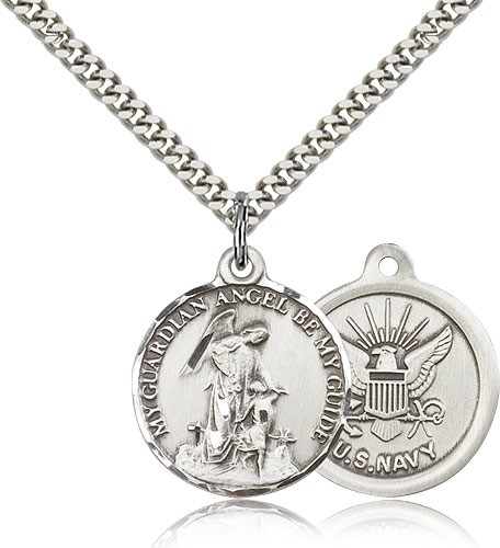 Guardian Angel Navy Medal - Sterling Silver
